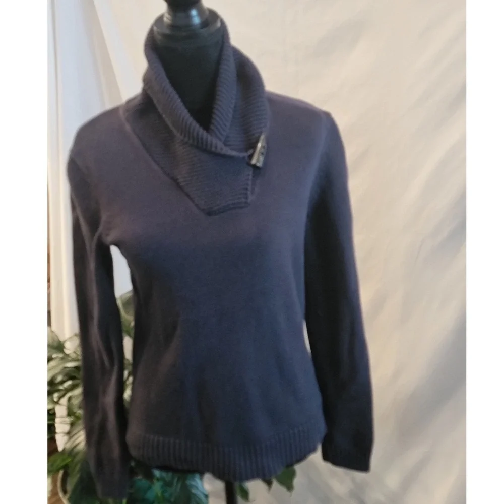 Chaps Mens Navy Blue Cotton Shawl Collar Toggle Button Sweater Size M